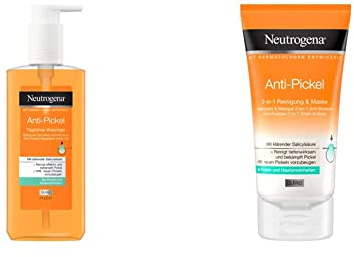 Neutrogena Anti-Pickel Gesichtsreinigung, Tägliches Waschgel mit Salicylsäure für unreine Haut,200ml & Anti-Pickel Gesichtsreinigung, 2-in-1 Reinigung und Maske mit Salicylsäure für unreine Haut,150ml
