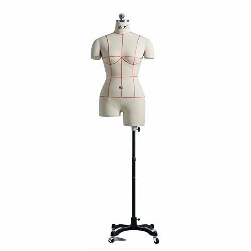 Schneiderpuppe Weibliche Schaufensterpuppen Körper mit Halben Armen, Nähen Erwachsene Schneider Dummy, Verstellbare Schaumstoff Dress Form Manikin für Die Anzeige Und Machen ( Color : Wheel stand , Si