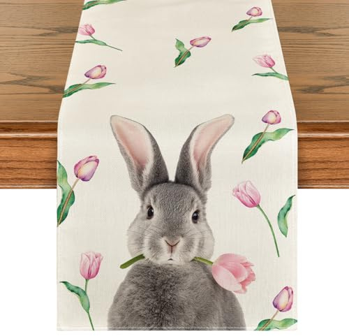 Artoid Mode Hasen Karotten Ostern Tischläufer, Saisonnal Frühling Waschbar Küche Esstisch Dekoration Drinnen Urlaub Party Dekor 40x240 cm