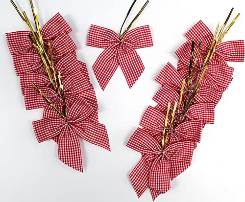 CaPiSo 12Stück Set 12 x12cm Landhaus-Schleifen Karo Vichy Punkte Befestigungsclip Schleifenband Vichy Geschenkschleife Weihnachten (Rot Kariert)