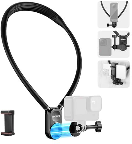 NEEWER Soporte magnético para el Cuello con Clip Compatible con GoPro Hero 12 11 10 MAX dji Action 4 Insta360 Samsung, liberación rápida POV cámara de acción Collar Montaje Vlog Aceessories, GP15