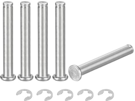 uxcell 5Set M8x60mm 304 Stainless Steel Cylindrical Shaft Snap Ring Locating Pin, Flat Head Grooved Hinge Cylinder Position Pin with E Clip Retaining Ring, Silver