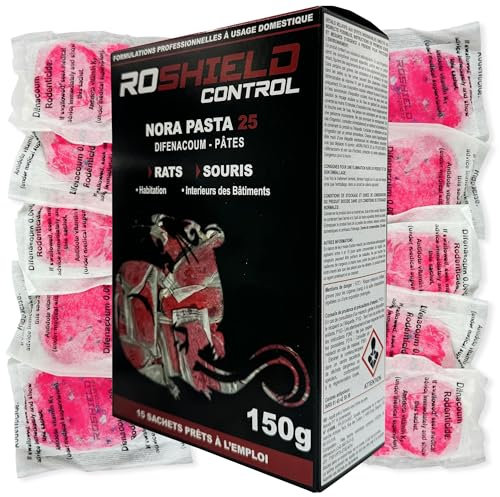 Roshield Anti Rats & Souris 150g Forte Infestation Habitation et Cuisine Efficace dès la 1ère Ingestion Idéal pour Lieux Secs & Humides (150g, 15x10g)