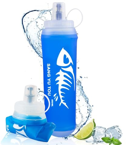 badaren Soft Flask 500 ML, Borraccia Pieghevole, Borraccia Morbida, Senza BPA, Riutilizzabile, Borraccia Sportiva Adatta per Viaggi All'Aperto, Corsa, Escursionismo, Arrampicata Su Roccia (blu)