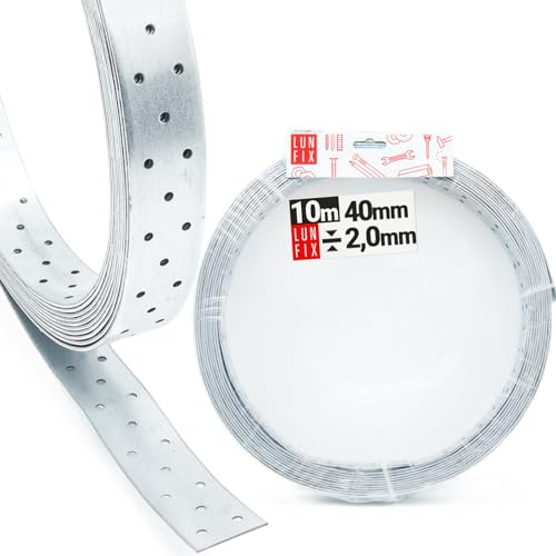 LUN FIX Lochband 40x2 mm 10m Stahl verzinkt Montageband lochband metall | Mauerverbinder Lochschiene Blechstreifen, Metallband, Befestigung für Werkstatt, Dach, Holzkonstruktion, Trockenbau