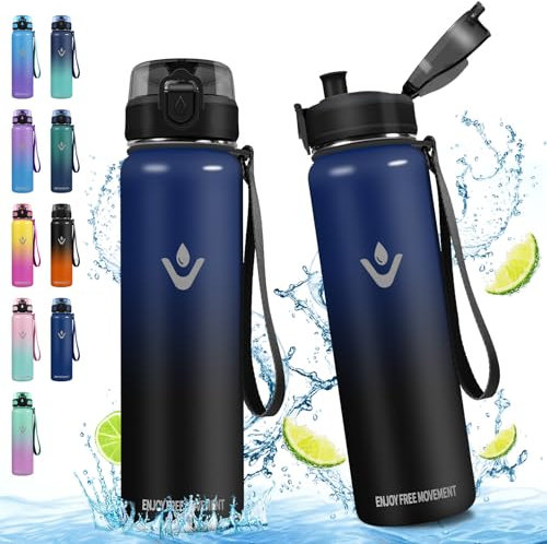 Vikaster Trinkflasche Thermosflasche, 1000ml BPA-Frei, Auslaufsicher, Thermoskanne, 18/8 Edelstahl, Thermosflasche für Erwachsene, Sport, Fahrrad, Reisen, Fitness
