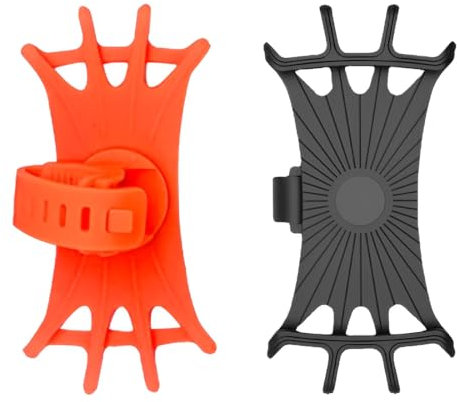 EIROVYA 2 Pcs Soporte Movil Bicicleta, Portátil Bicicleta Smartphone Titular para todos los teléfonos inteligentes, Compatible con Manillar de 18-35mm, Negro-Naranja