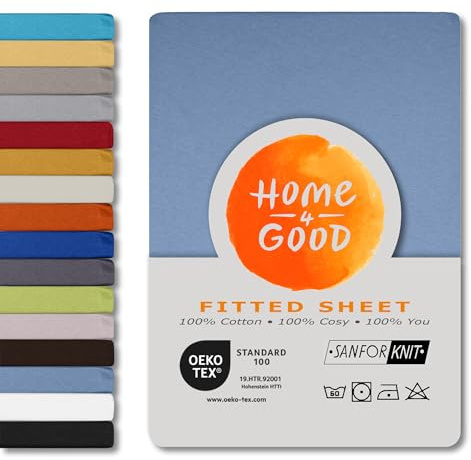 home4good Spannbettlaken 200x220cm – Jersey-Spannbetttuch aus 100 % Baumwolle – Oeko-TEX 100 Zertifiziert – bügelfrei, elastisch & atmungsaktiv – für 15–25 cm Matratzenhöhe - Hellblau