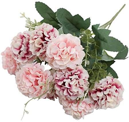 PBDEIOEOE Künstliche falsche Blumen, Seidenblumen, Künstliche Hortensienbälle, Seidenchrysanthemen-Blumenstrauß, Blumenköpfe mit Stielen(Pink)