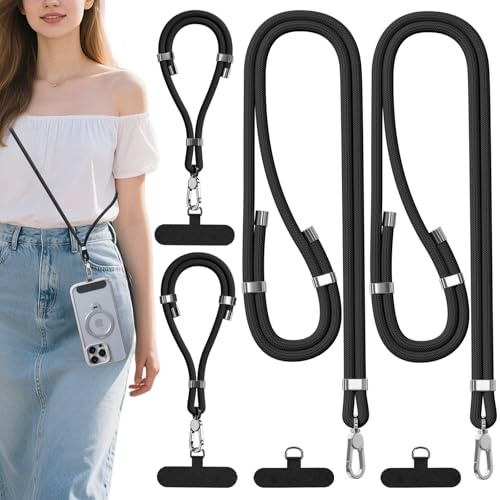 joremx 4-Pack Phone Lanyard,Adjustable Anti-Theft Phone Wrist Strap,Quality Metal Buckle,Skin-Friendly,for Most Smartphones (Black-4Pcs)