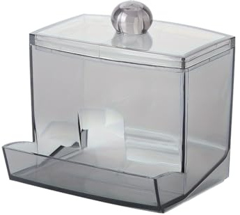 FSSTUD Acryl-Qtip-Halter, Spender, schwarzer Watteballhalter mit Deckel, Wattestäbchen-Aufbewahrungsbehälter, Behälter, kleiner Badezimmer-Organizer, Glas, Zahnseide, Organizer für Zuhause