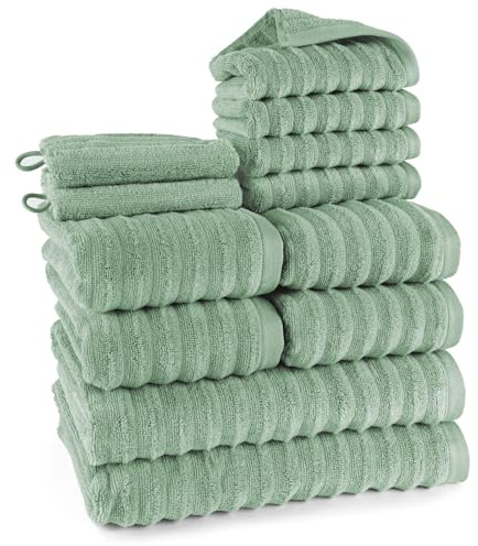 Pure Label Handtücher 12-TLG 2x70x140 4x50x100 4x30x50 2x16x21 Salbeigrün | Weich, saugstark und pflegeleicht – für ein angenehmes Gefühl jeden Tag
