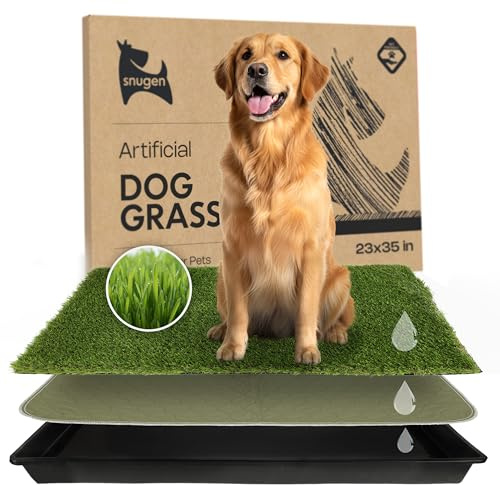 Dog Grass Pad with Tray 23”x35” – Soft-Touch Artificial Grass Pad for Dogs Potty with Pee Pads Washable & Puppy Porch Potty Tray – Dog Litter Box Indoor & Outdoor, Pet Turf for Puppy Toilet Training