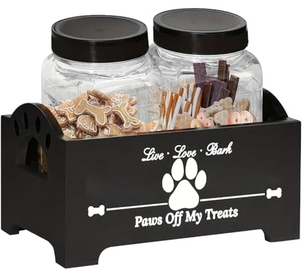 Contenedor de almacenamiento de golosinas, recipientes de almacenamiento para mascotas para alimentos, tarro de aperitivos para gatos con base de madera, tarros herméticos para comida de gatos y