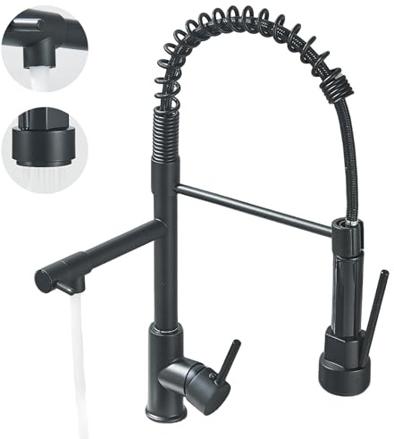 Rozin Black Kitchen Sink Tap with Pull Down Kitchen Faucet 360 Degree Flexible Swivel Spout Dual Function Sprayer Deck Mount Installation for Kitchen Sink