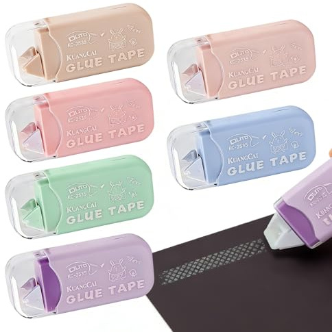 6 Piezas Cinta Doble Cara para Pegar Roller, Cinta Pegamento Roller,Cinta Adhesiva Doble Cara Transparente Dispensador, Accesorios Libro Recortes para Tarjetas álbum de proceso Journal-6m x 6mm