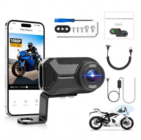 GOHHDL Mini Dashcam per moto 1080P, Telecamera Anteriore Impermeabile IP66 senza display, APP-WiFi (Avvisi acustici - Trova auto), Registrazione in Loop, Regali per Appassionati di Moto