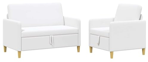 Qnhdfrt Sofa Set mit Stauraum 2-teilig, 3-Sitzer Couchgarnitur aus Polyester in Weiß, Polstersofa Set mit 2-Sitzer und Sessel für Wohnzimmer und Gästezimmer