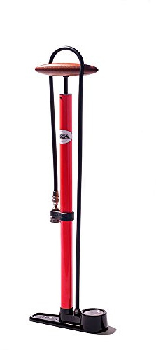SILCA Bomba de Piso para Bicicleta Pista - Construcción de Acero con Mango de Madera - Portabrocas Presta y Schrader Premium - Bomba de Viaje - Diseño Plano - Base de un Solo pie Rojo 210—640 mm