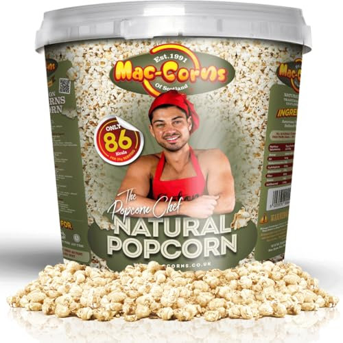 MacCorns Popcorn Chef Natural (Naked) Bucket | 10ltr Reusable Bucket of Plain Popcorn | Crispy & Nutritious, Low Calorie Vegan For Healthy Snacking | Free from GM, Dairy & Gluten