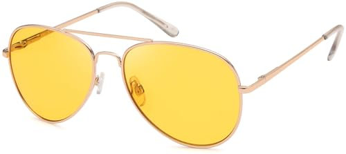 styleBREAKER Unisex Pilotenbrille Sonnenbrille Polycarbonat Gläser, Metall Vollrand Gestell mit Federscharnier 09020037, Farbe:Gestell Gold/Glas Gelb