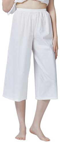 BEAUTELICATE Pantalones de Enagua Mujer Victoriana Combinacion Shorts Pantalón Blanco Retro Algodón Pantalones de Pijama Anchos Cortos (Blanco,S)
