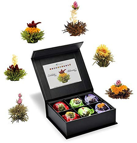 Creano Coffret Cadeau avec Fleurs de Thé dans Une Boîte Magnétique - Thé Blanc, Noir, Vert - 6 Fleurs de Thé avec 6 Sortes différentes