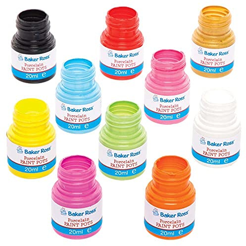 Baker Ross FE593 Porcelain Paint Pots - Pack of 10, Ceramic Paint for Kids,20 ml (Pack of 10)
