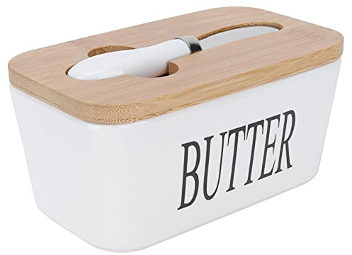 VBESTLIFE Butterdose mit Deckel, Butterdose aus Porzellan mit Messer und Siegeldeckel, Silikon-Butterschalen zum Versiegeln, 6,3 Zoll x 3,7 Zoll x 2,8 Zoll