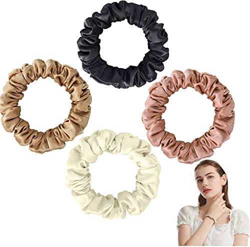 Olakin Seide Haargummi[4 Stück], Pferdeschwanz Halter Hairband, Seide Haare Rin, Silk Haarschmuck für Mädchen Damen, Elastische Pferdeschwanz für den Haarschmuck(4 Farben)