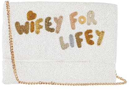 Pretty Robes WIFEY FOR LIFEY Beaded Clutch, White Bridal Evening Bag