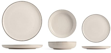 H&H Juego de Vajilla 12 Piezas Pearl Porcelana Color Marfil – Servicio Completo para Mesa Elegante – Platos y Complementos Resistentes y Finos