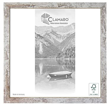 CLAMARO 'COLLAGE' Bilderrahmen 32x32 quadratisch | Vintage Weiss | Handgefertigter moderner eckiger Bilder- u. Fotorahmen inkl. Acrylglas, Rückwand und Aufhänger (querformat & hochformat)