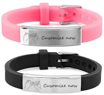 KBNSUIAN Braccialetti dell'amicizia in silicone per 2, braccialetti personalizzati in gomma a lunga distanza, con nome personalizzato Mantra ID per ragazzi, ragazze, bambini, migliori amici, gioielli