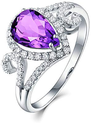 Gualiy 18K Weissgold Ring, Weißgold Schmuck Damen 750 Träne Ring mit Amethyst und Diamant 1.33 Carat Trauringe Verlobungsringe Größe 52 (16.6)