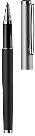 Otto Hutt design 01 Tintenroller 009-11438 – Rollerball mit hochwertiger Beschichtung, und matter Oberfläche in der Farbe Schwarz – Mit Großraummine M, blau