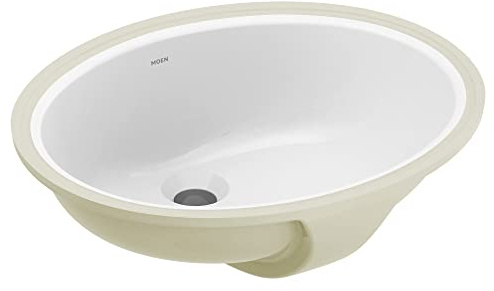 Moen White Vitreous China Undermount Sink, 19.25 X 16.25 X 7.75 Inch Oval Bathroom Sink with a High Gloss Porcelain Finish for Vanity Countertop Placement, BGCW10OU1619