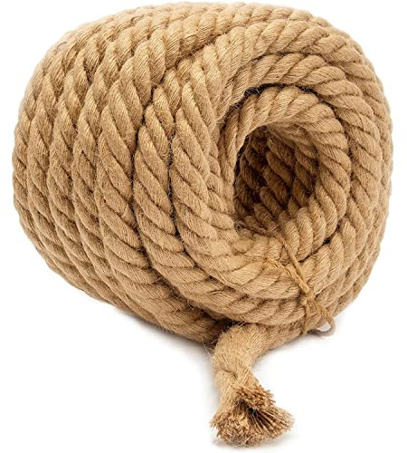 awagas 20mm Decking Twine Jute Rope Cord, 15m/ 49 Feet Thick Hemp Rope | 4-Strand Natural Heavy Duty Twisted Manila Hessian Cat Haulage String for Bundling Wall Hanging Gardening