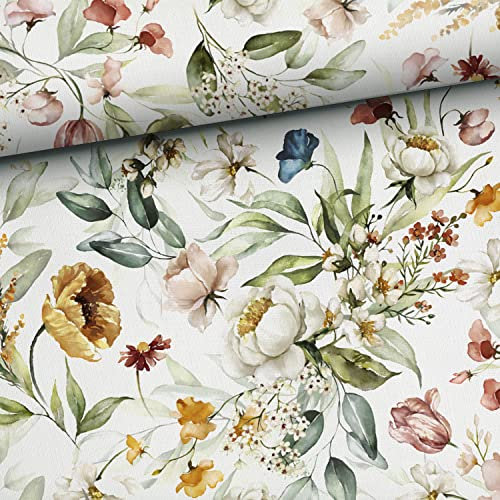 je 50cm French Terry Stoff mit Blumen in Meterware - Sommersweat Stoffe zum Nähen für Kinder und Damen - Sweat mit Blumenmotiv - Schneerose Christrose Tulpe für Mädchen & Frauen
