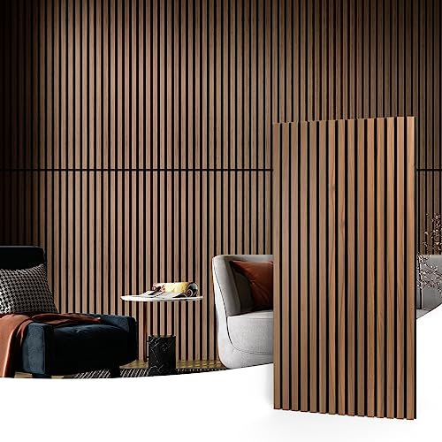 Art3d 2 Wood Slat Acoustic Panels for Wall and Ceiling - 3D Fluted Sound Absorbing Panel with Wood Finish - Walnut Covering 1.44㎡