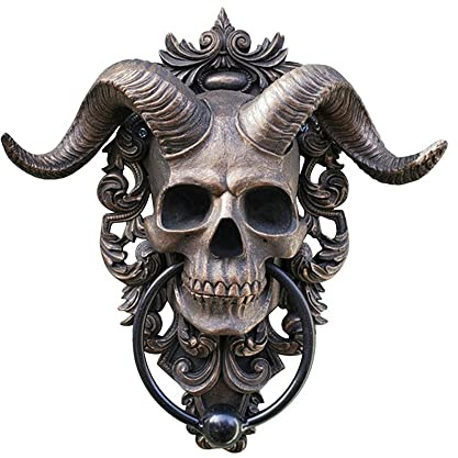 Romeeton Türklopfer mit Satan-Totenkopf, Kunstharz, Ziegenkopf, Wanddekoration, Gothic-Dekoration (groß)
