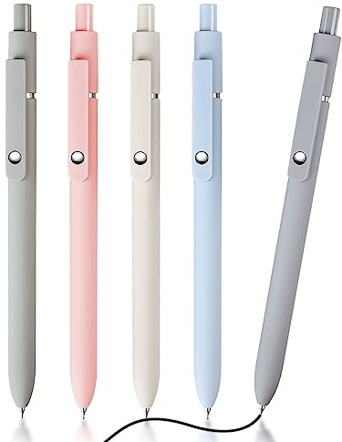Relota 5 stycken kulspetspennor set 0,5 mm, infällbara estetiska pennor, svart bläck gel-kulspetspenna, kulspetspennor, släta skrivpennor, gelpenna för skola, kontor, hem, lämplig (morandi)