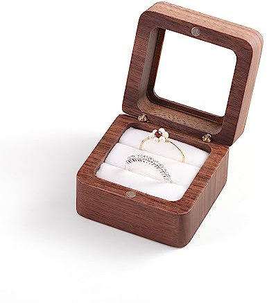 CASEGRACE Wooden Ring Case - Box for Wedding Proposal, Double Slot Ring Holder, Bearer Box Gift, Earrings Holder, White
