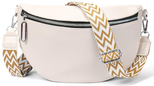 HLEIUKT Sac a Main Femmes Bandoulieres avec Large Sangle, Sac Banane Femme Chic Cuir Imperméable, Petit Sac Femme avec Bandoulière Amovible