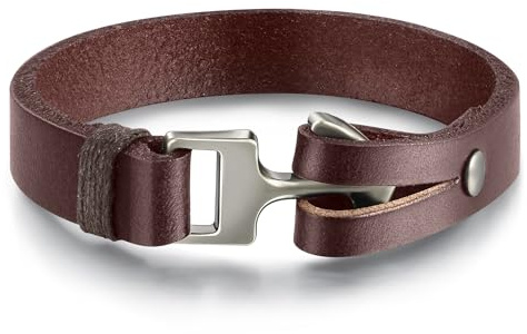 CyxenNova Bracelet Cuir Homme Ancre Bracelet Idee Cadeau Anniversaire Homme Papy Bijoux Homme Noir/Brun/Kaki