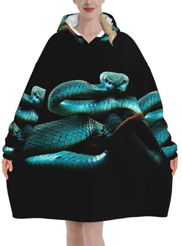 Jmorco Blaue Schlangendecke, Kapuzenpullover, übergroß, tragbar, warme Überwurfdecke, Sweatshirt für Damen, Herren, Teenager, 280 g Flanell