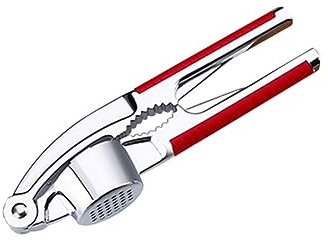 LIFKOME Garlic Press Aus Hochwertigem Edelstahl Mit Integriertem Walnussöffner Effizientes Zerkleinern Von Knoblauch Und Ingwer Einfache Reinigung Spülmaschinenfest Küchenhelfer in Rot Han