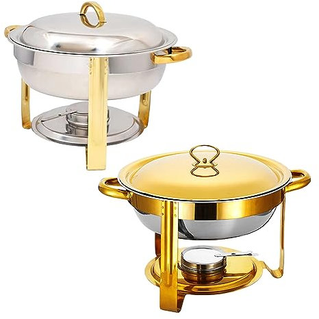 Chafing Dish Buffet-Set Der Heizer mit rundem 4,5-Liter-Wasserbehälter und einem abgedeckten Lebensmittelbehälter ist langlebig und leicht zu reinigen für Essen/Partys/Hochzeiten/Bankette,Gold+Metal