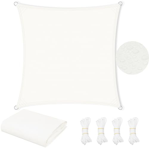WOLTU Telo Ombreggiante in PES, Poliestere 200 g/m², Vela Ombreggiante Idrorepellente, Telo Parasole per Esterni, Protezione Solare, con Anelli a D e Corde, per Balcone, Pergolato,3,6x3,6 m, Crema