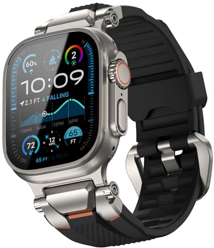 ULTIMAL Kompatibel med Apple Watch Ultra 2 armband, 49 mm, kompatibelt med Apple armband, män, sport, robust klocka, premium, metall (svart + silver)